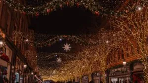 Twinkling Holiday Lights Over City