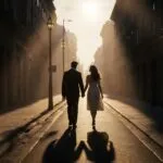 Two Shadows Long Walk Empty Street Romantic