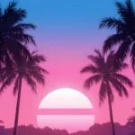 Vaporwave Sunset Palm Trees Pink Blue Gradient Art