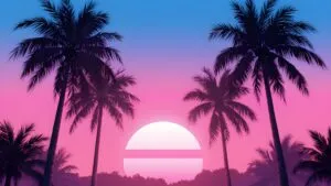 Vaporwave Sunset Palm Trees Pink Blue Gradient Art