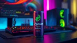 Vibrant Energy Drink Can on Streamer Desk