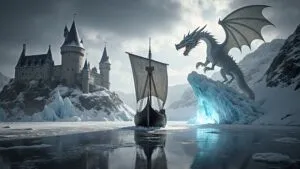 Viking Longship Arrival Frozen Fjord