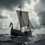 Viking Longship Sailing on Stormy Sea