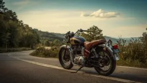 Vintage Motorcycle Parked by the Road