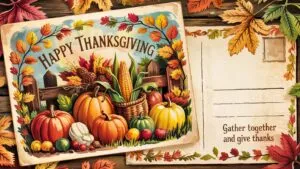 Vintage Postcard Thanksgiving Message Fall