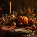 Vintage Thanksgiving Dinner Table Setting Warm Tones Still Life