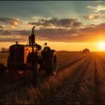 Vintage Tractor Farm Field Sunset