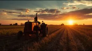 Vintage Tractor Farm Field Sunset