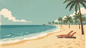 Vintage Travel Poster Minimalist Beach Scene