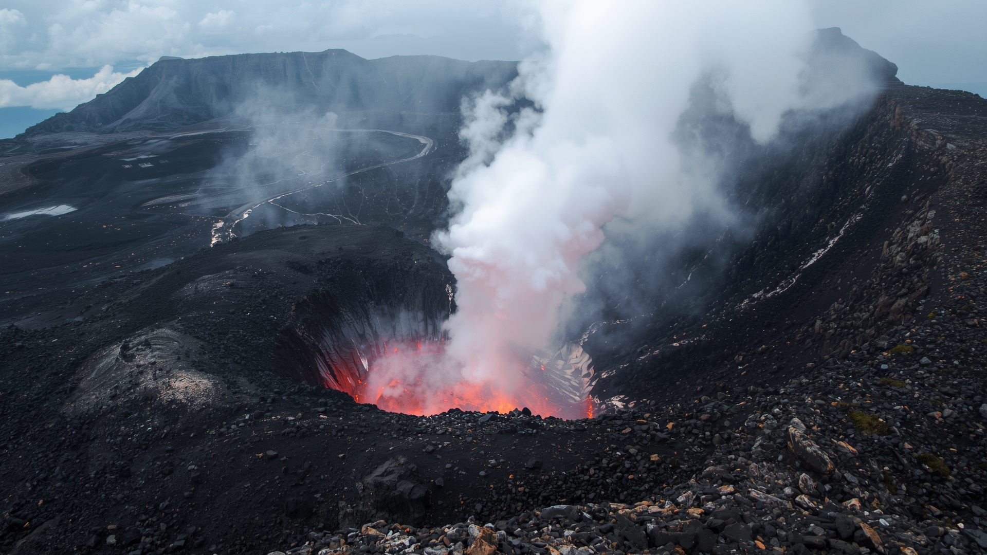 volcano crater steam eruption dynamic wallpaper, landscapes, dynamic, eruption, geology, nature, steam, volcano crater, desktop, mobile, background