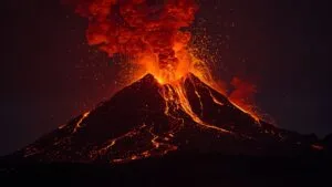 Volcano Eruption Lava Flow Dark Moody