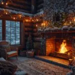 Winter Cozy Fireplace Scene Warm Atmosphere