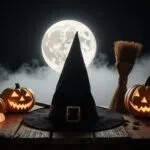 Witch Hat and Broomstick Flat Lay