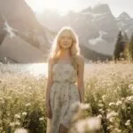 Woman Standing in Blooming Field