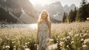 Woman Standing in Blooming Field
