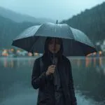 Woman Walking Through Rain with Umbrella
