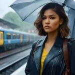 Zendaya Waiting at a Train Station During Rain