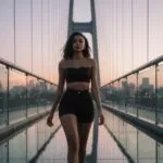 Zendaya Walking Across a Glass Bridge at Dusk