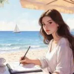 Zendaya sketching in a seaside café