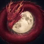 Crimson Dragon Coiled Around the Moon